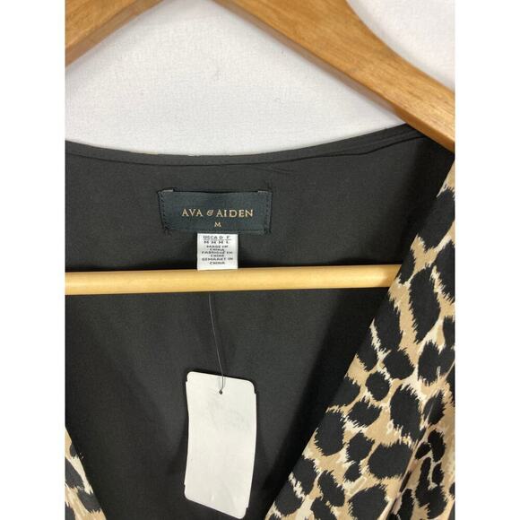 NWT AVA & AIDEN Leopard Self-Tie Faux Wrap Dress - Picture 4 of 5